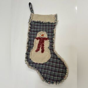 Vintage Plaid Raw Hem Snowman Christmas Cotton Stocking